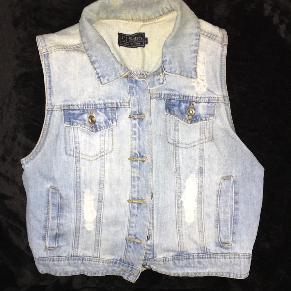 Distressed jean vest